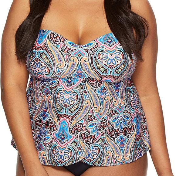 NWT Jantzen Women's Plus Size Vibrant Paisley Flutter Tankini Size 20W - Picture 1 of 5